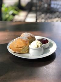 Close-up of dessert in plate on table