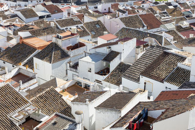 High angle view of buildings in city