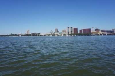 Scenic view of sea against blue sky