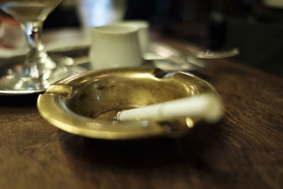 Close-up of drink in plate on table