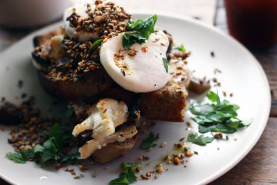 Close-up of breakfast served on table