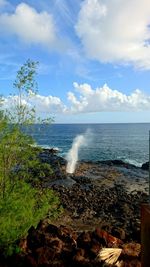 Scenic view of sea against cloudy sky