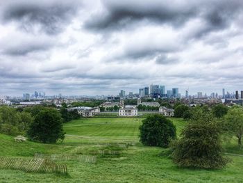 View of city against cloudy sky