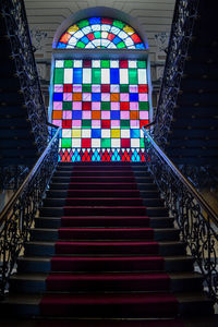 Low angle view of illuminated staircase in building