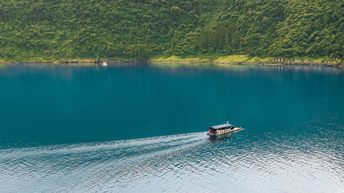 High angle view of boat in lake