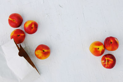 High angle view of orange fruits on table