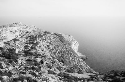 Scenic view of sea during foggy weather