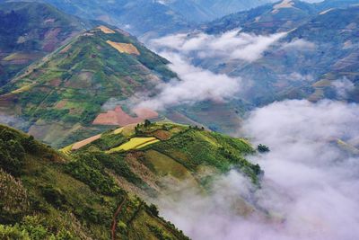 High angle view of mountains against sky