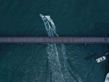 High angle view of swimming pool by sea