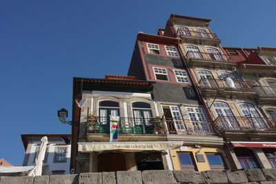 Low angle view of building against blue sky