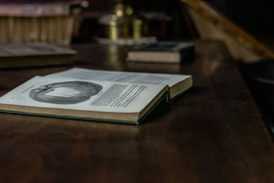 Close-up of open book on table