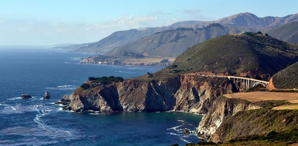 Scenic view of sea and mountains