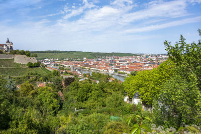 Aerial view of wuerzburg, a city in the franconia region in bavaria, germany, at summer time