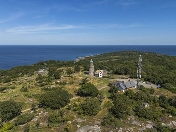 Aerial photo of hammeren lighthouse, bornholm, denmark