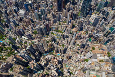 High angle view of city buildings