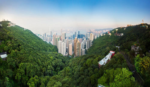 High angle view of victoria harbour against sky