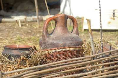 Close-up of rusty metal on field