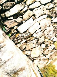 High angle view of stone wall