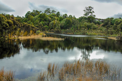 Scenic view of lake against sky