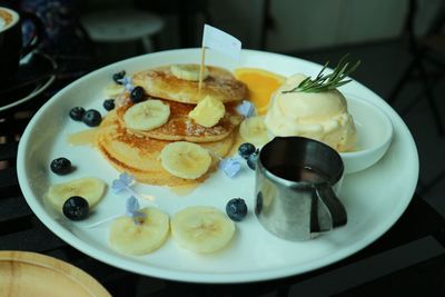 High angle view of breakfast served on table