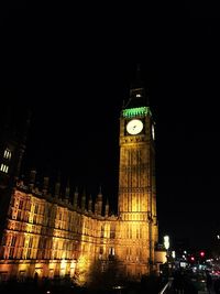 Low angle view of illuminated big ben