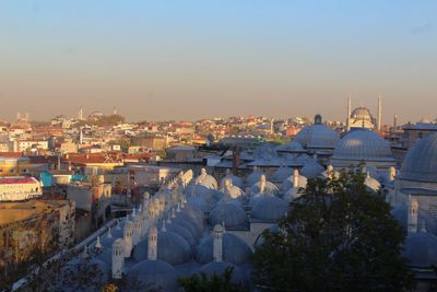 High angle view of town in city