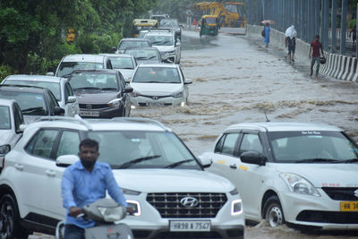 Vehicles on road in city