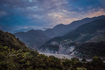 High angle view of mountains against sky