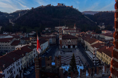 High angle shot of townscape against sky