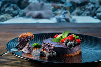 Close-up of dessert in plate on table