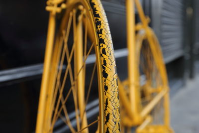 Close up of yellow bicycle tire