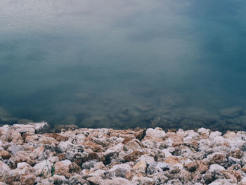 High angle view of rocks on beach