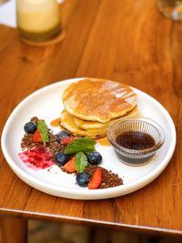 High angle view of breakfast served on table