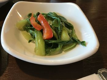 Close-up of salad served in plate on table