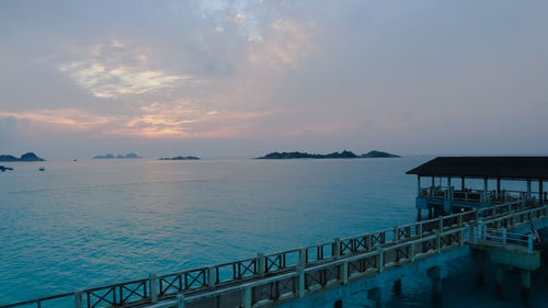 Aerial drone view of the sunrise in redang island, terengganu, malaysia.