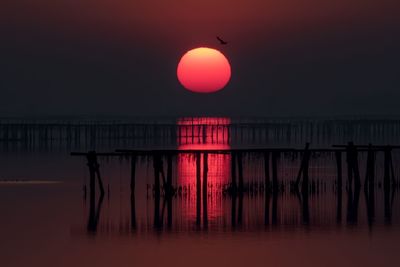 Scenic view of lake against sky during sunset