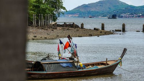 Fishing boat moored in sea