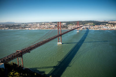 High angle view of bridge over river ponte 25 de abril