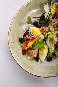 High angle view of vegetables in plate
