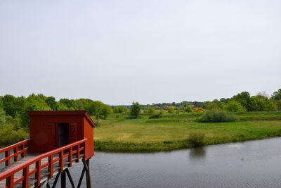 Scenic view of lake against clear sky