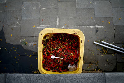 High angle view of composite on garbage bin