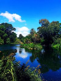 Scenic view of lake against blue sky