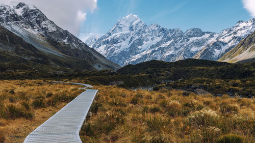 Scenic view of snowcapped mountains against sky