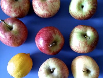 High angle view of apples on table