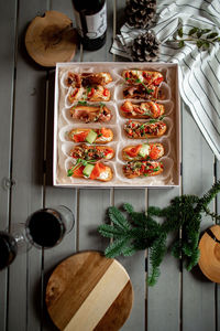 High angle view of food on table