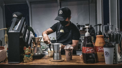 High angle view of people at restaurant