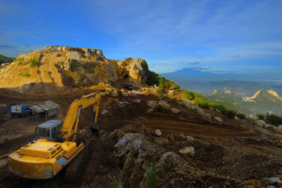 Panoramic view of construction site against sky
