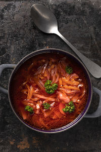 High angle view of food in bowl