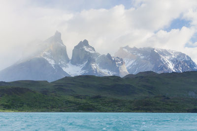 Cuernos del paine view, torres del paine national park,chile. chilean patagonia landscape