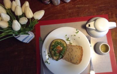 High angle view of food on table